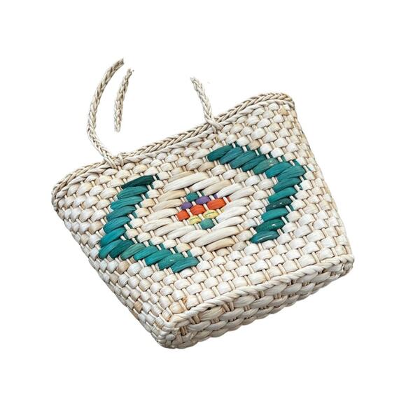 Vintage wicker straw handbag, summer purse, spring beach purse - Picture 4 of 4